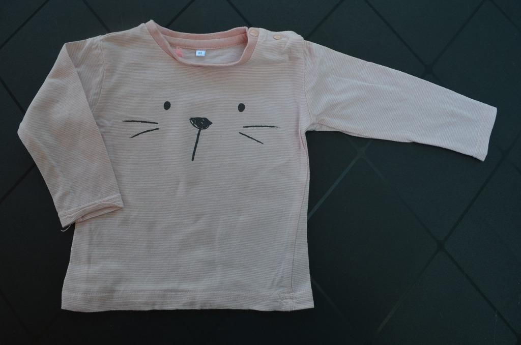 T-shirt lange mouw fijne strepen poezensnuit roze/wit m 80, Kinderen en Baby's, Babykleding | Maat 80, Zeeman, Meisje, Ophalen of Verzenden