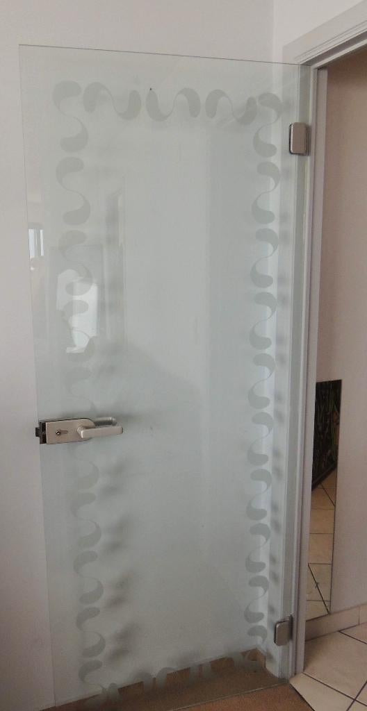 Mooie glazen deur met ingewerkte gezandstraalde motieven, Doe-het-zelf en Bouw, Ophalen, 80 tot 100 cm, Binnendeur, 200 tot 215 cm