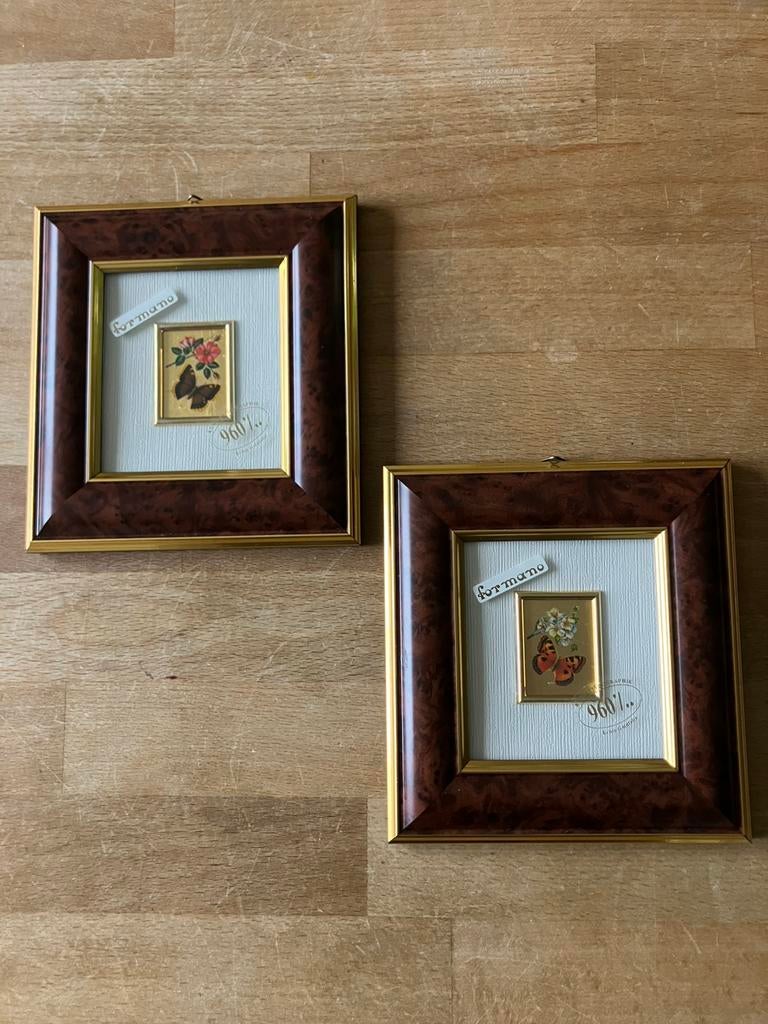 GOLDFOLIE prent op goud achtergrond, set 2 kaders, Maison & Meubles, Accessoires pour la Maison | Cadres, Enlèvement, Comme neuf