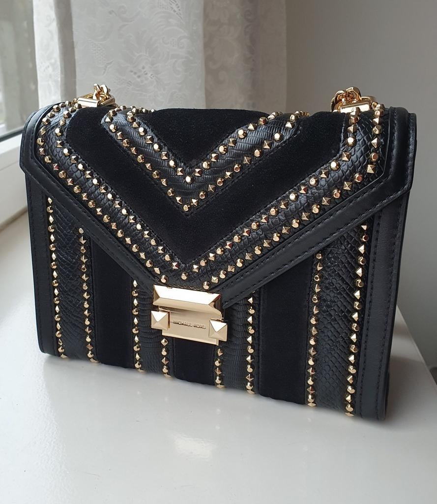 Michael Kors handtas leer-velours, Ophalen of Verzenden, Zo goed als nieuw, Zwart, Schoudertasje