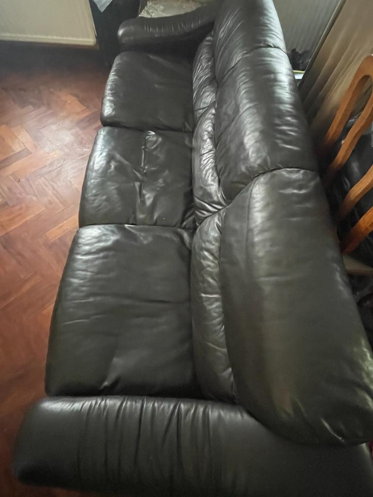 Luxe lederen donker bruine salon zetel 3z + 2x1z uitstekend, Ophalen, Leer