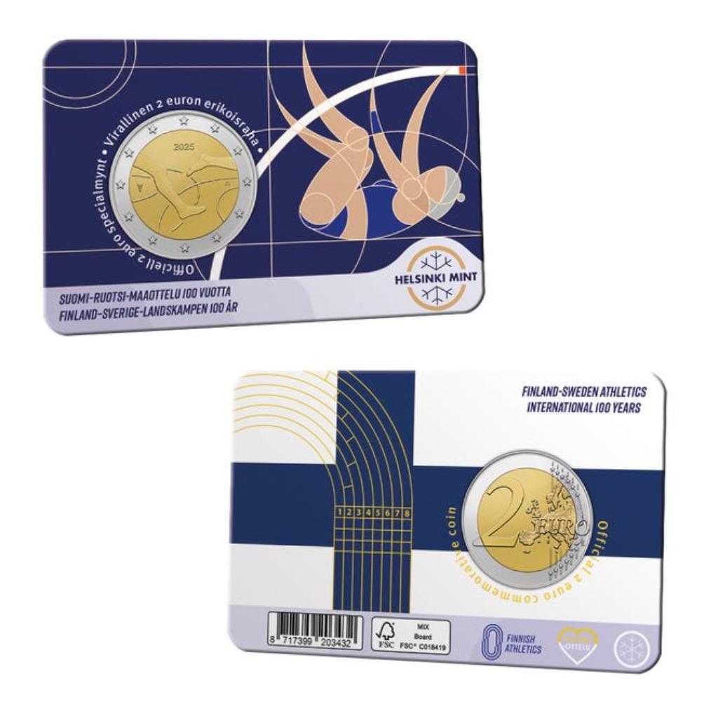 Finland 2025 - 2 euro in coincard - 100 jaar Atletiek, Ophalen of Verzenden, Finland, 2 euro