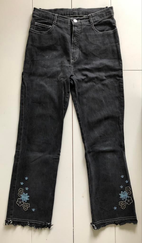 jeansbroek geborduurde bloemen maat 38 blauw, Ophalen of Verzenden, Gedragen, Blauw, Overige jeansmaten