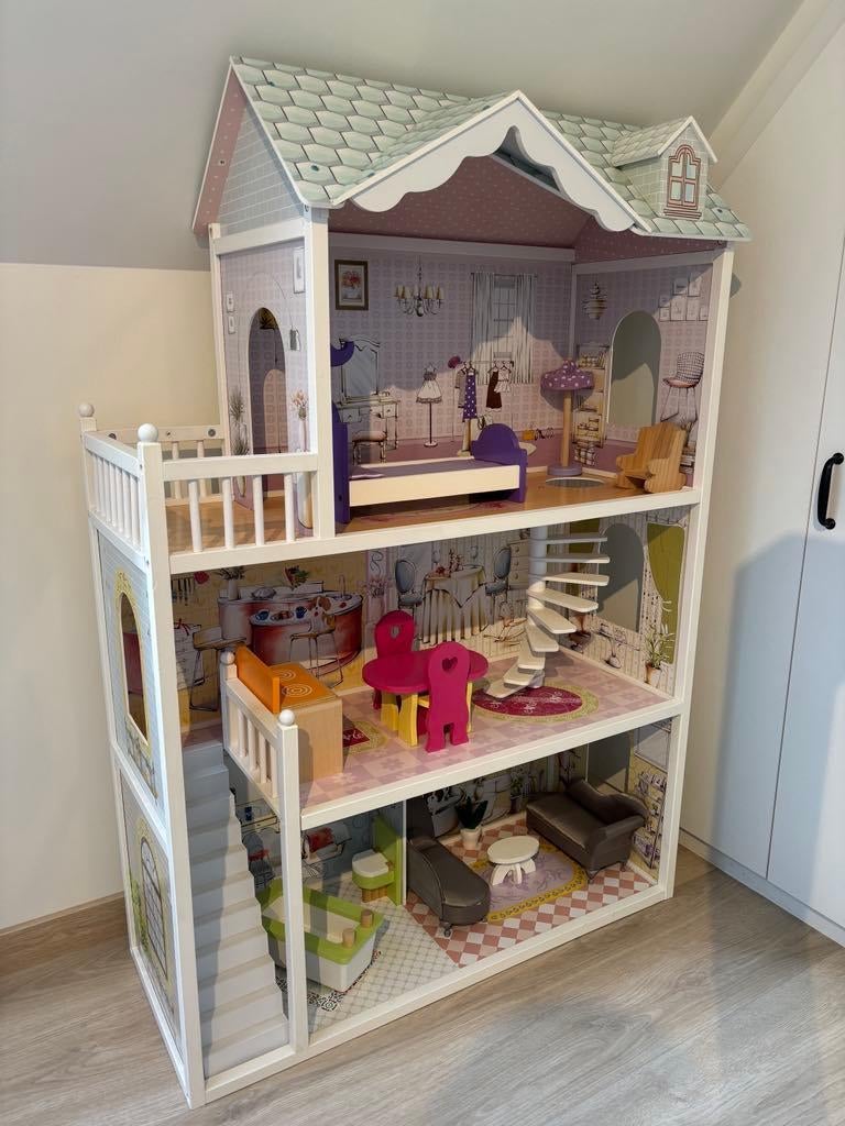 Groot poppenhuis met meubels, Kinderen en Baby's, Speelgoed | Poppenhuizen, Ophalen, Gebruikt, Poppenhuis