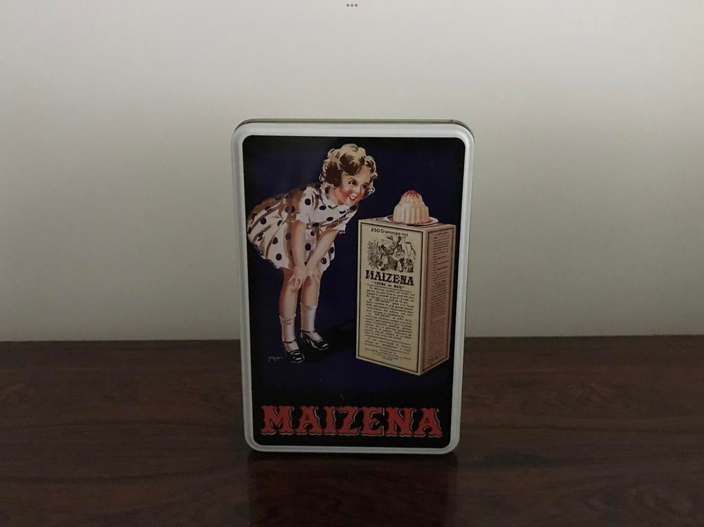 Retro vintage look blik blikken doos maizena meisje, Verzamelen, Ophalen of Verzenden