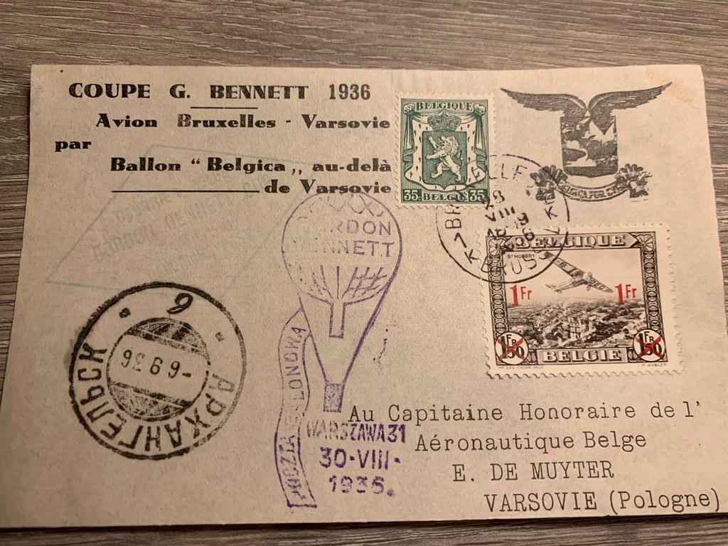 Ballonpost Coupé G.Bennet 1936 Pologne, Collections, Enlèvement ou Envoi, Utilisé, Carte, Photo ou Gravure