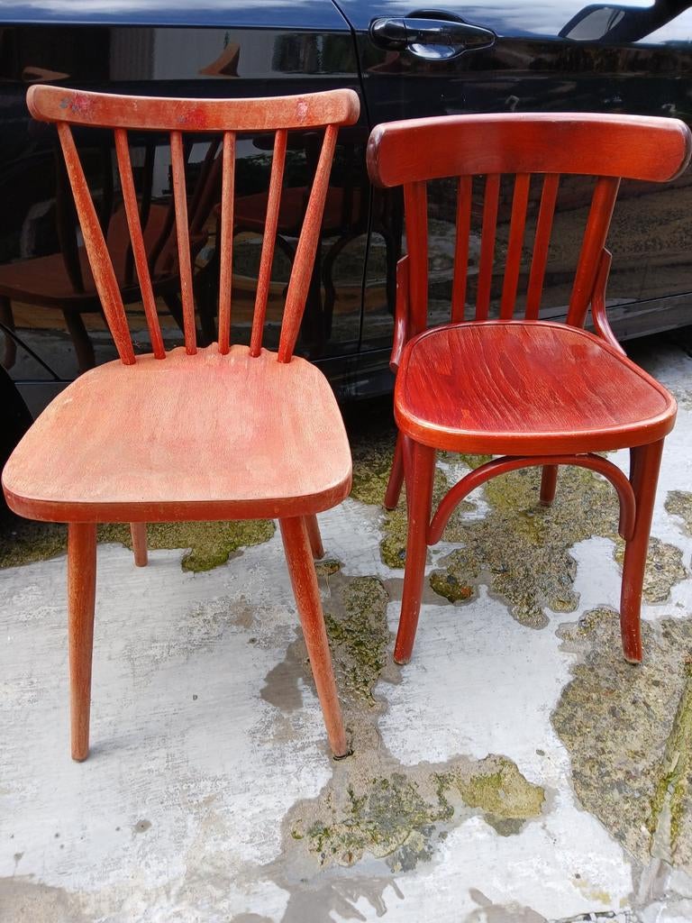 ‼️Vintage spijlen keuken stoelen ‼️, Ophalen, Gebruikt, Rood, Hout