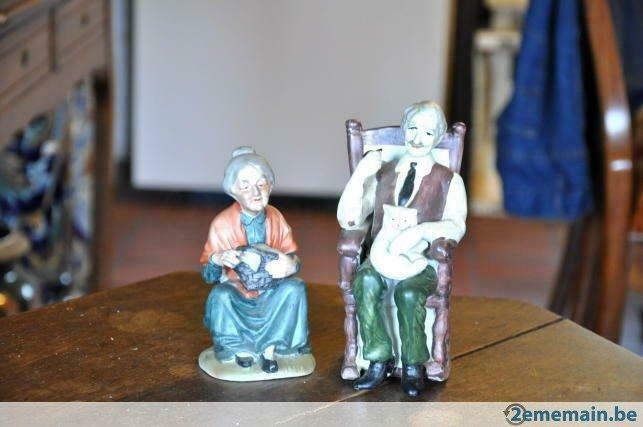 couple de statue vieillard en biscuit, Antiquités & Art, Art | Sculptures & Bois