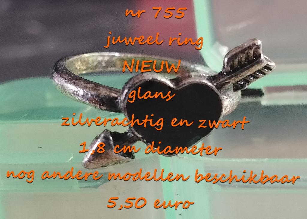 755. Juweel : ring , NIEUW , verzending inbegrepen, Overige materialen, Verzenden, Zwart, Nieuw