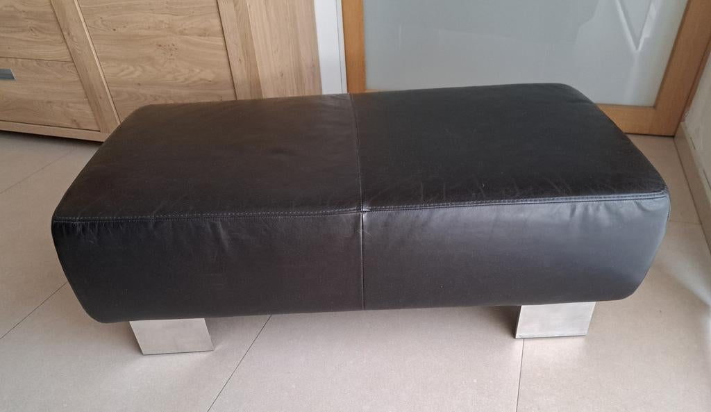Grand pouf cuir marron pieds métal, Enlèvement, Utilisé, Cuir