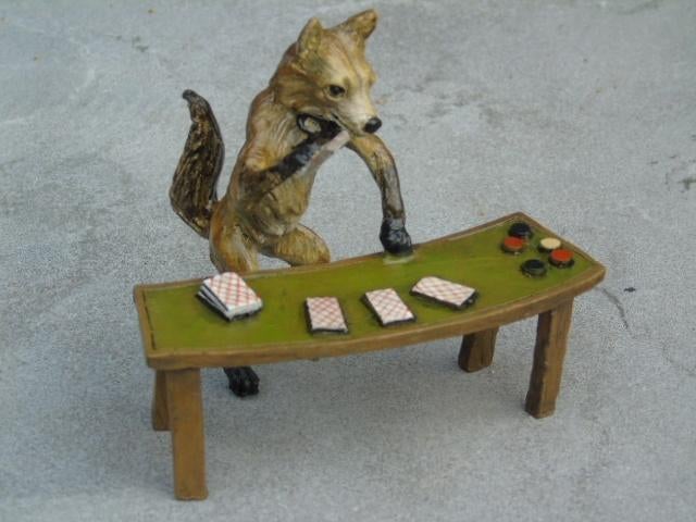 Renard aan de pokertafel, in brons gesigneerd BERGMANN., Antiek en Kunst, Antiek | Brons en Koper, Brons, Ophalen of Verzenden