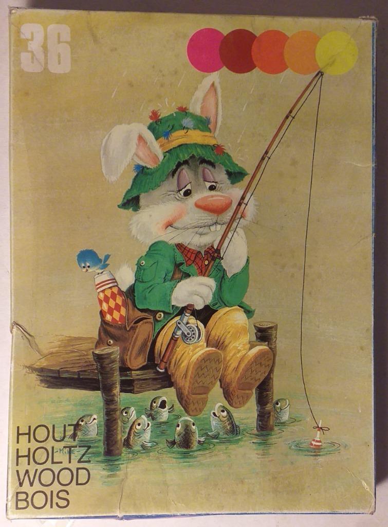 puzzle en bois vintage - lapin pêcheur, Enlèvement ou Envoi