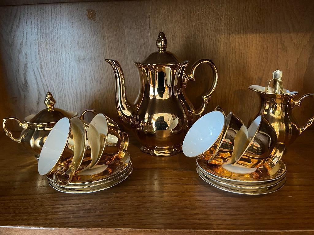 Goud verguld Kahla theeservies, Comme neuf, Enlèvement, Porcelaine, Uni