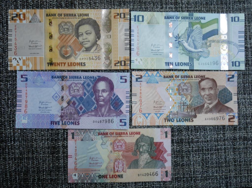 Lot 5 Billets 1-2-5-10-20 Leone Sierra Leone 2022 UNC, Envoi, Autres pays, Série