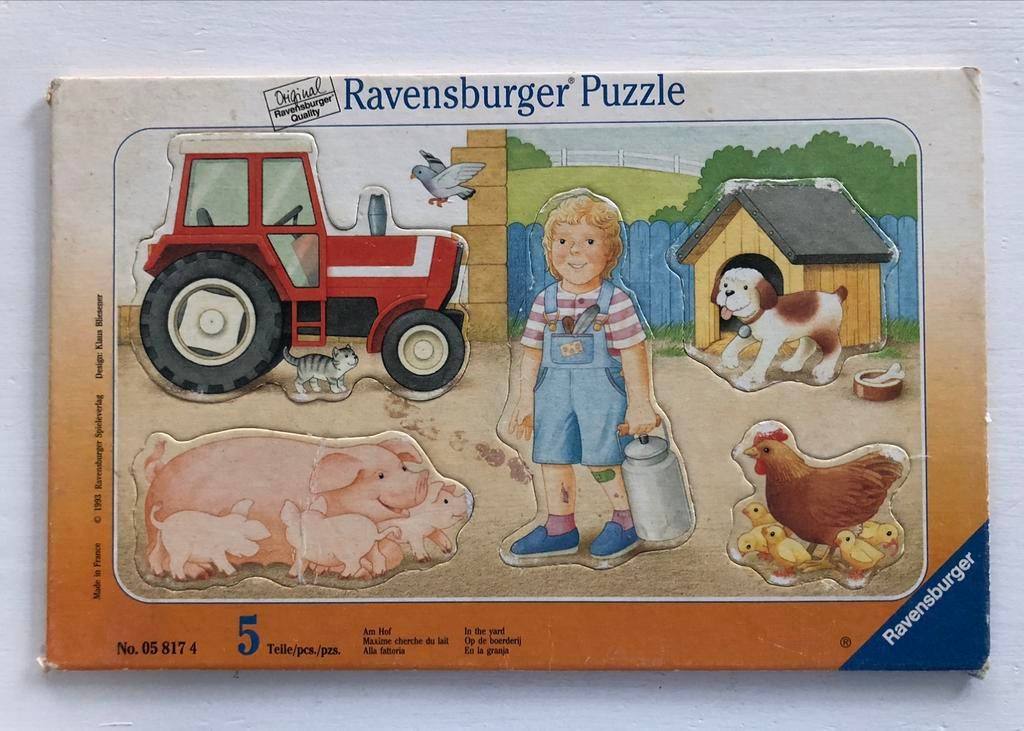 vintage Ravensburger puzzel Op de boerderij 5 stuks, Ophalen of Verzenden, Minder dan 10 stukjes, Gebruikt