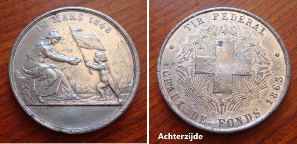 Medaille Chaux de Fonds Neuchatel Tir Federal 1863, Envoi, Autres matériaux