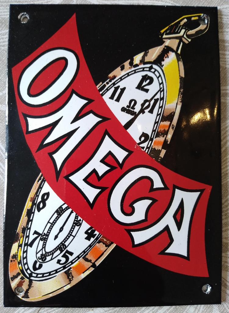 Emaille OMEGA Deurpostje., Ophalen of Verzenden, Gebruikt, Reclamebord