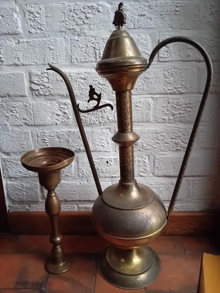 ALADDIN Koperen kan  en kandelaars, Antiek en Kunst, Ophalen