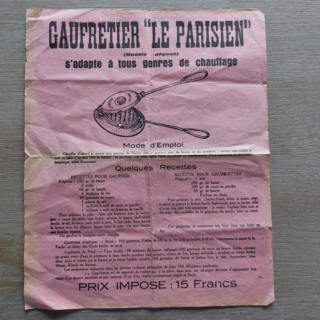 Oude reclame wafelijzer Le Parisien, Enlèvement ou Envoi