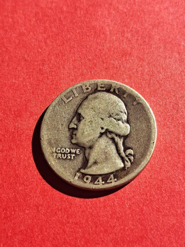 1/4 dollar américain en argent Washington 1944, Timbres & Monnaies, Monnaies | Amérique, Monnaie en vrac, Amérique du Nord, Argent