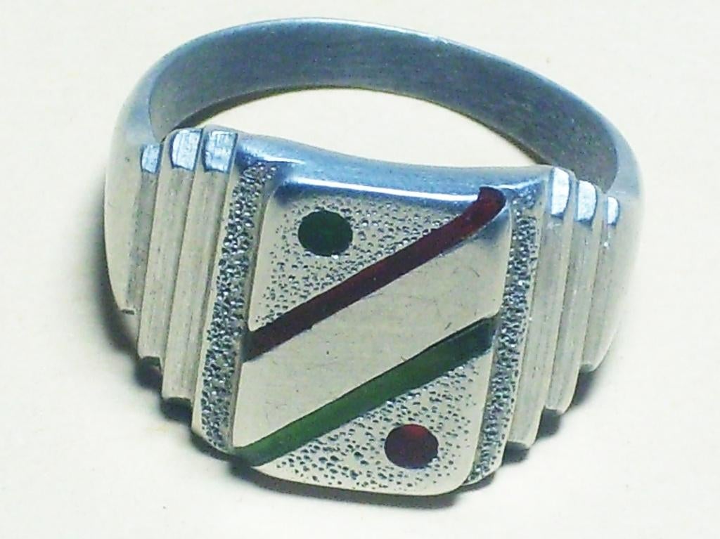 Bague à motifs émaillés d'un Belge mobilisé en 1939/40, Envoi, Armée de terre, Emblème ou Badge