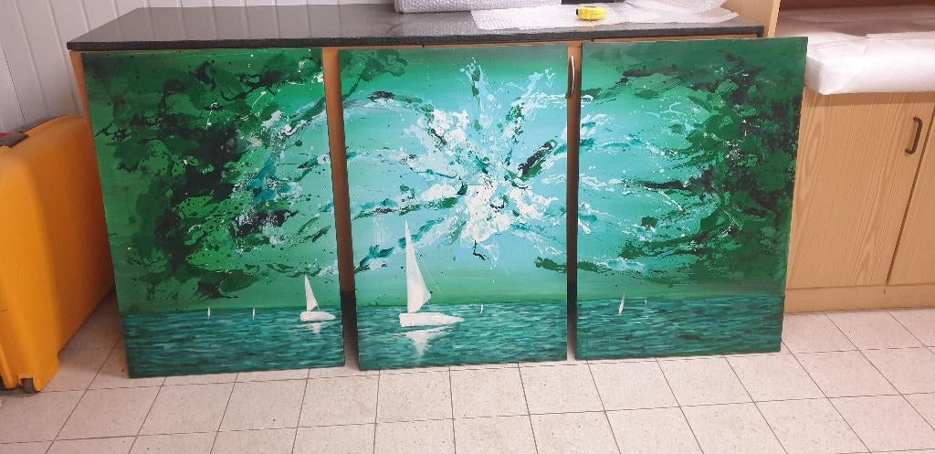 3 - Peinture liégeoise, 75 cm ou plus, Comme neuf, Enlèvement, Peinture