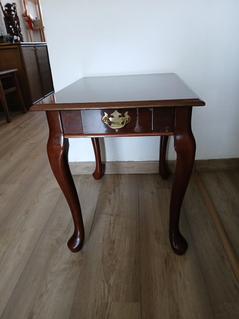 Vintage rechthoekig houten bruin tafeltje met schuif, Vintage, 55 tot 75 cm, Zo goed als nieuw, Rechthoekig