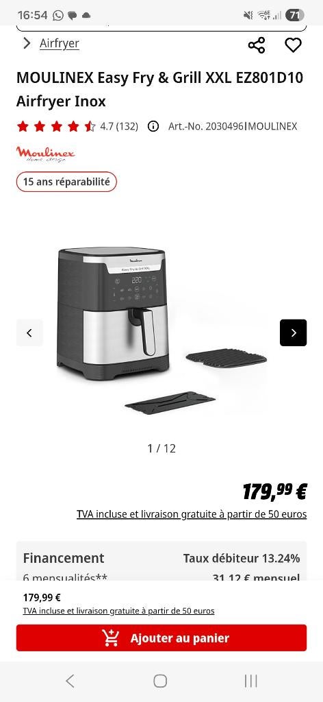Airfryer Moulinex Easy Fry & Grill XXL = 70 € !!!, Ophalen of Verzenden, Zo goed als nieuw, Airfryer XXL, 1500 gram of meer