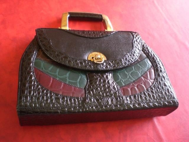 Sac à main noir effet croco. Vintage, Enlèvement ou Envoi, Utilisé, Autres couleurs, Sac à main
