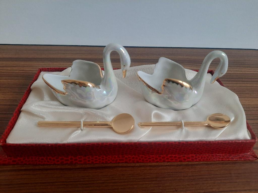 Limoges zwanen setje met lepels, Ophalen of Verzenden
