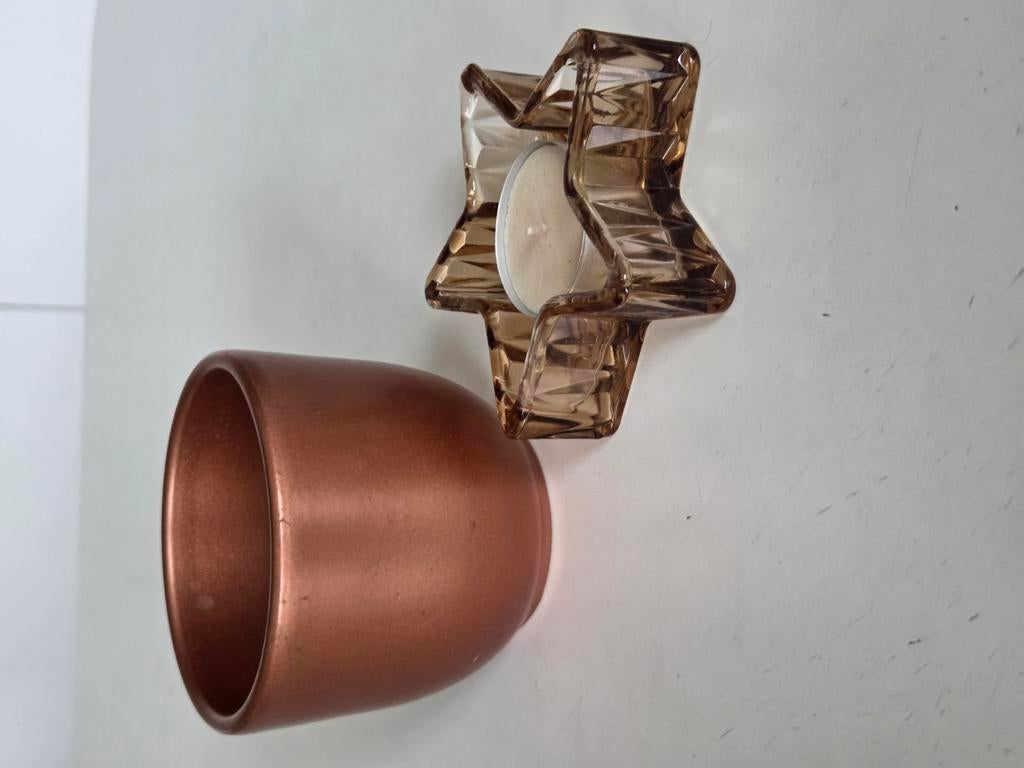 Photophore + pot de fleurs en bronze, Enlèvement ou Envoi, Comme neuf, Brun