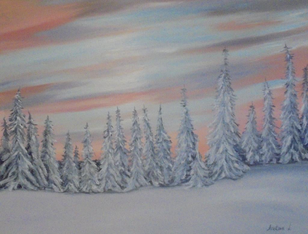 peinture à l'huile paysage de forêt enneigée (60x80), Enlèvement ou Envoi