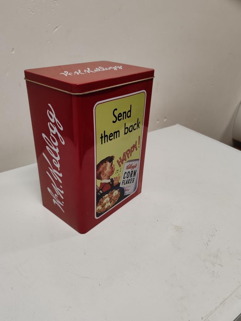 Retro blikken doos kellogg's, Verzamelen, Blikken, Ophalen, Zo goed als nieuw