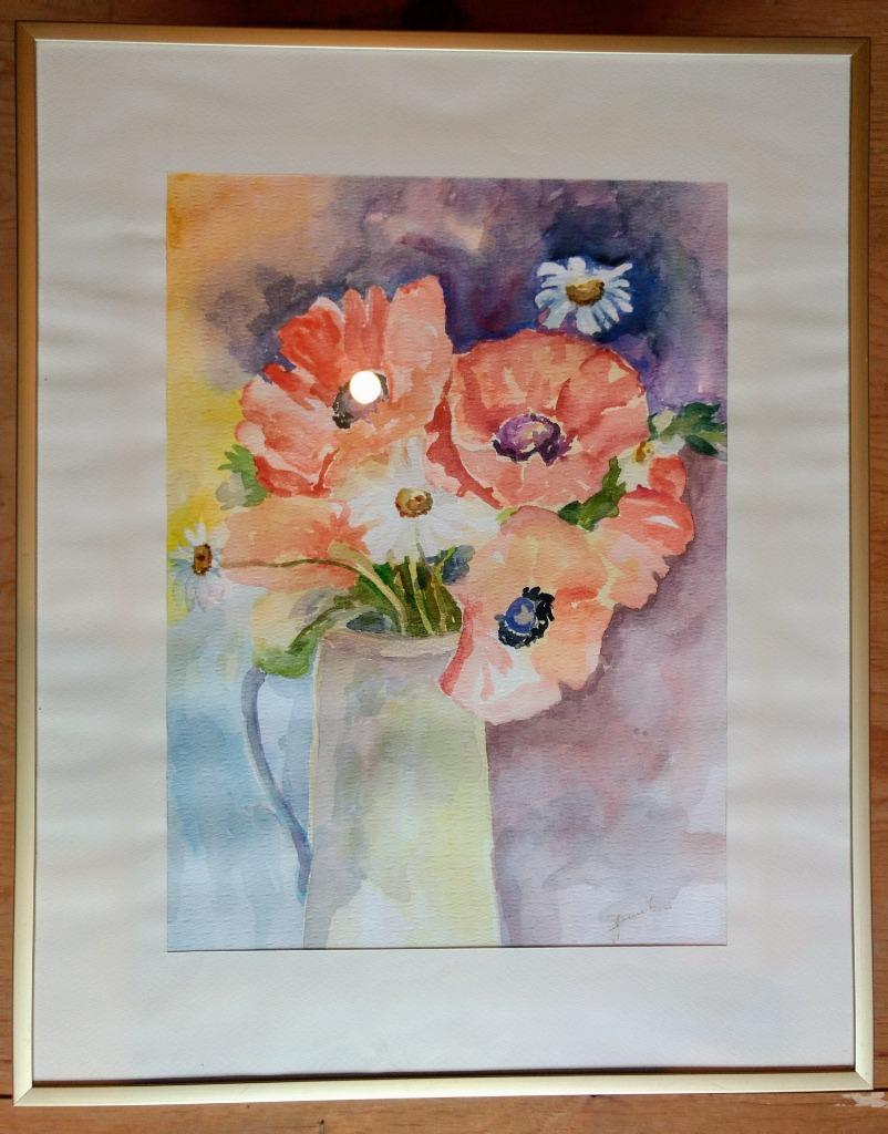 Schilderij met bloemen, Antiek en Kunst, Kunst | Schilderijen | Klassiek, Met passe-partout, Overige stijlen, Olieverf, Papier