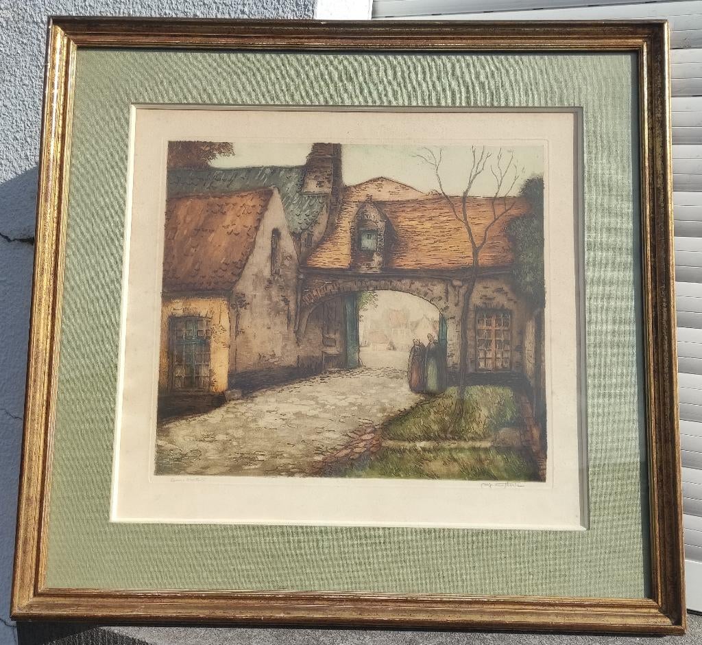 Gravure épreuve d artiste signe Alfred van neste, Antiek en Kunst, Kunst | Etsen en Gravures, Ophalen of Verzenden