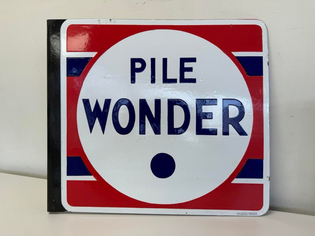 Enseigne publicitaire émaillée PILE WONDER, Enlèvement ou Envoi, Utilisé, Panneau publicitaire