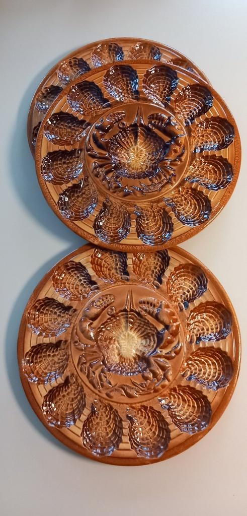 3 anciens plats à huîtres et crabe Ateliers d'art Digoin, Antiquités & Art, Antiquités | Céramique & Poterie, Enlèvement ou Envoi