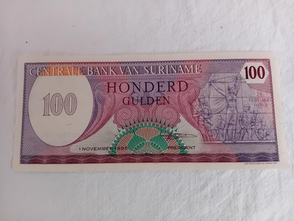 Bank 100 Honderd Gulden Suriname 1985, Ophalen of Verzenden, Los biljet