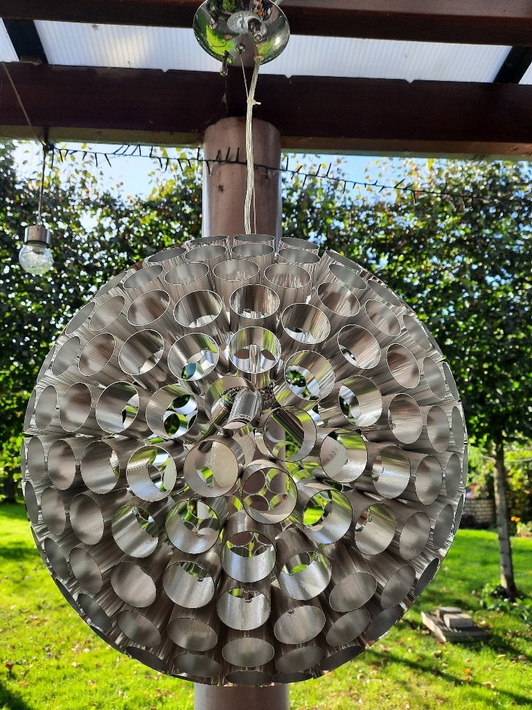 Design luster diameter 45 cm, E14 (klein), Ophalen of Verzenden, Metaal, Meatalen gelaste buisjes verchroomd