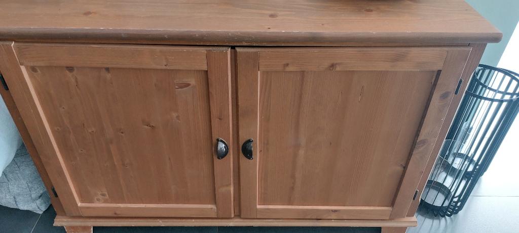 2 lage kasten en salontafel, Huis en Inrichting, Ophalen, Gebruikt, Grenenhout, Met plank(en)