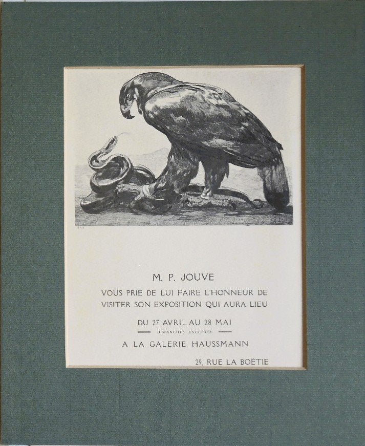 Paul Jouve uitnodigingskaart "Exposition Galerie Haussmann", Antiquités & Art, Autre technique, Animaux et nature, Enlèvement