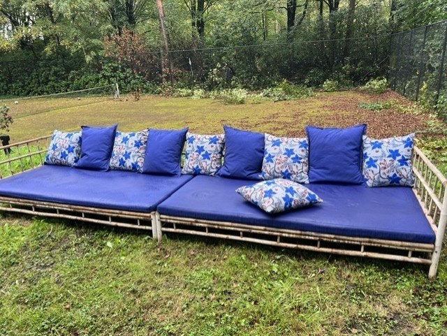 XL design bamboo lounge set, Ophalen, Gebruikt, Rotan, Meer dan 8 zitplaatsen