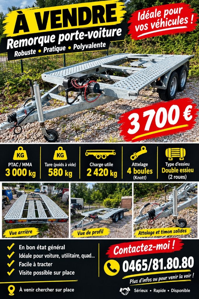 Remorque plateau, Enlèvement, Comme neuf