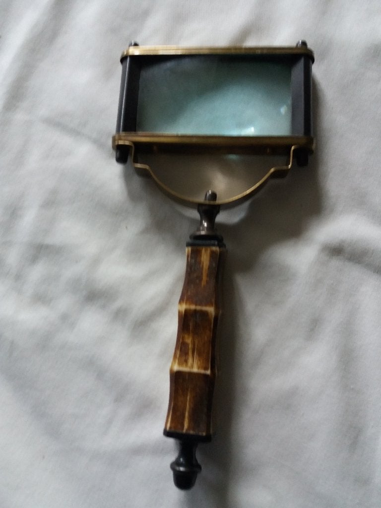 Vierkant koperen vergrootglas met benen handvat, Antiek en Kunst, Curiosa en Brocante, Ophalen of Verzenden
