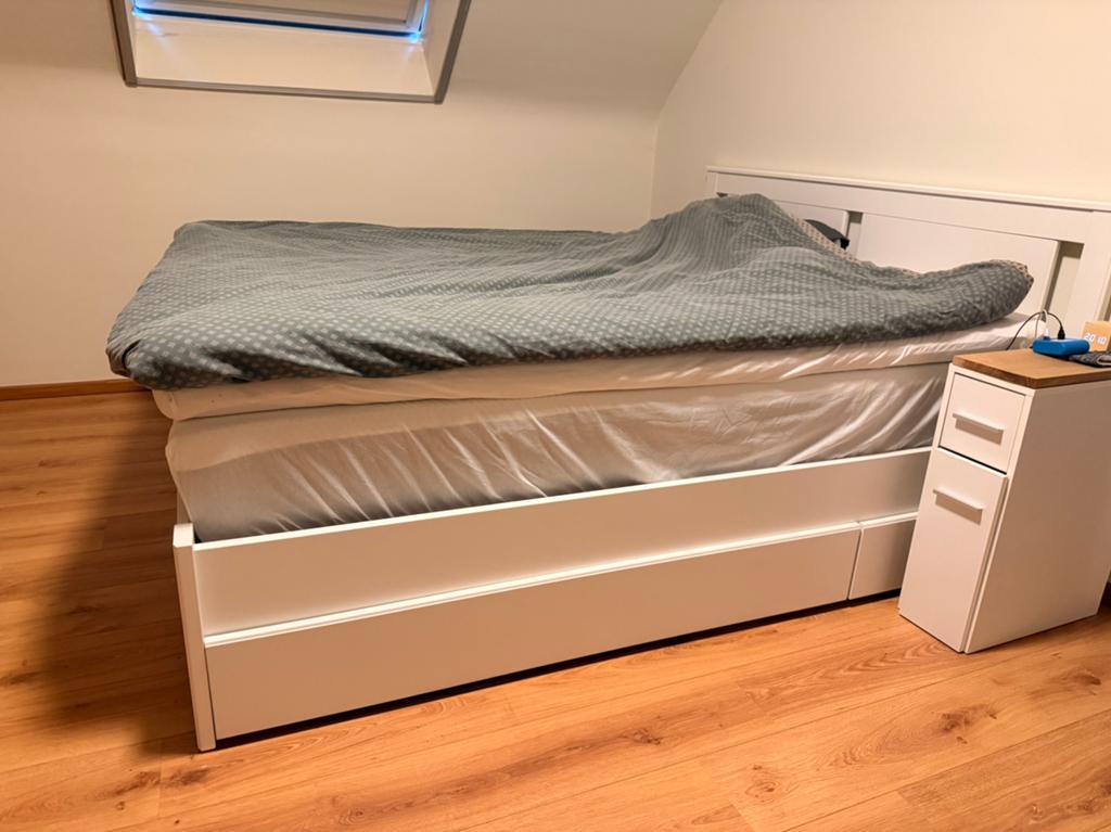 Tweepersoonsbed ikea Songesand 160x200, Huis en Inrichting, Ophalen, Wit, Tweepersoons, Zo goed als nieuw