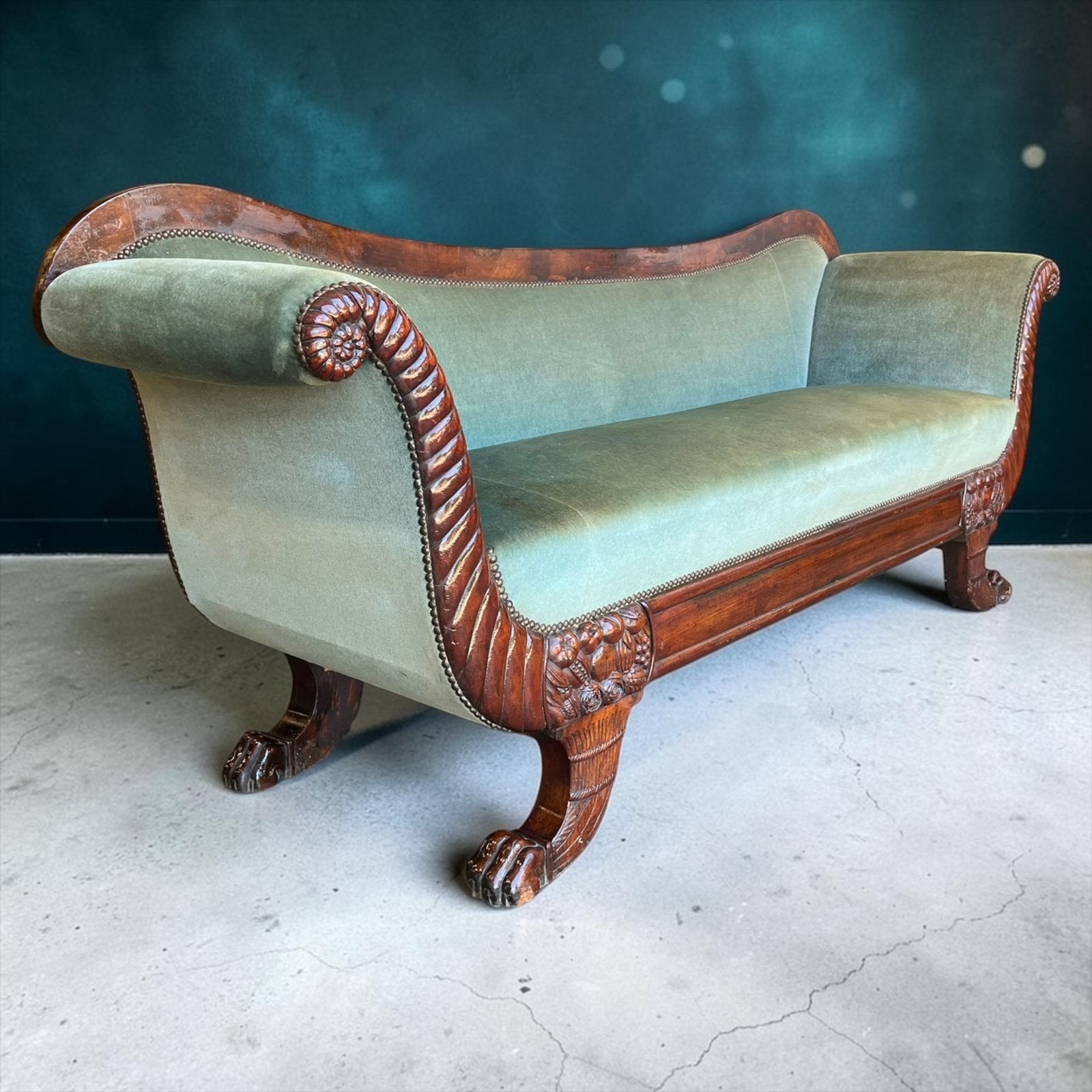 Vintage zeegroene barok zetel / biedermeier / canapé, Antiek en Kunst, Ophalen