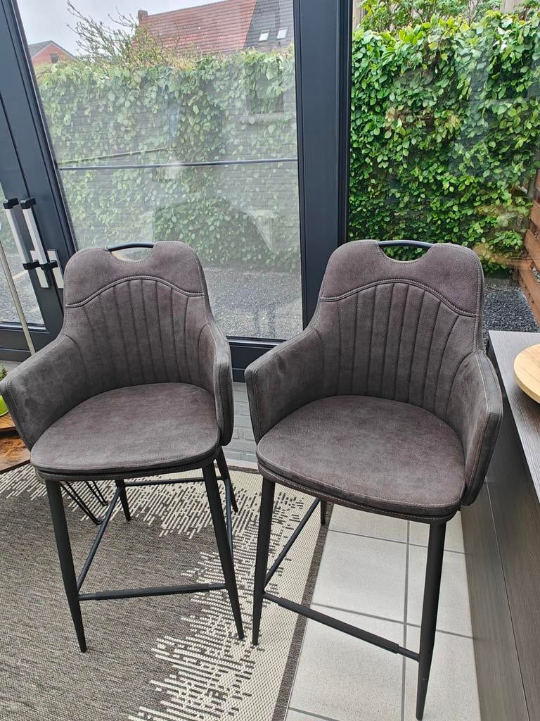 MX Sofa antraciet Barkrukken 2 st., Avec repose-pieds, 2 tabourets, Comme neuf, Synthétique