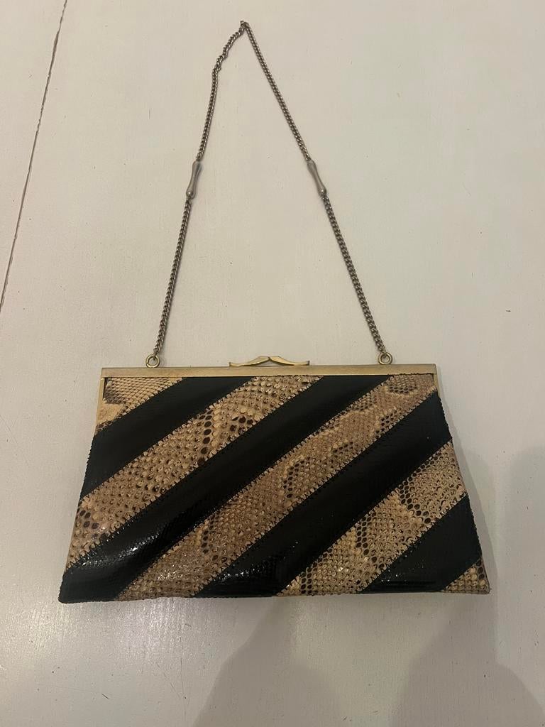 Vintage slangen lederen handtas, Handtassen en Accessoires, Tassen | Damestassen, Ophalen of Verzenden, Zo goed als nieuw, Handtas