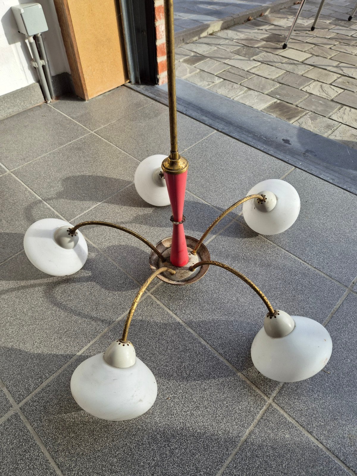 Vintage Italiaanse Mid-Century Kroonluchter (Jaren '50/'60), Huis en Inrichting, Ophalen, Metaal
