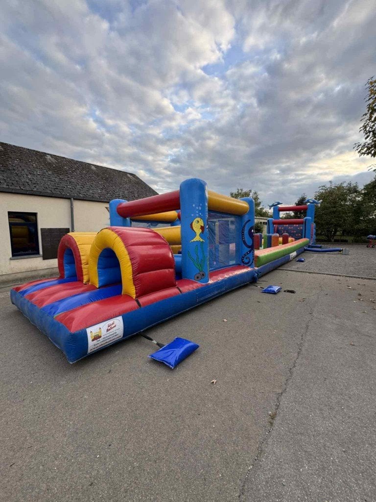 LOCATION: Château gonflable Dauphins Toboggan+obstacles+13m, Hobby & Loisirs créatifs, Enlèvement, Comme neuf